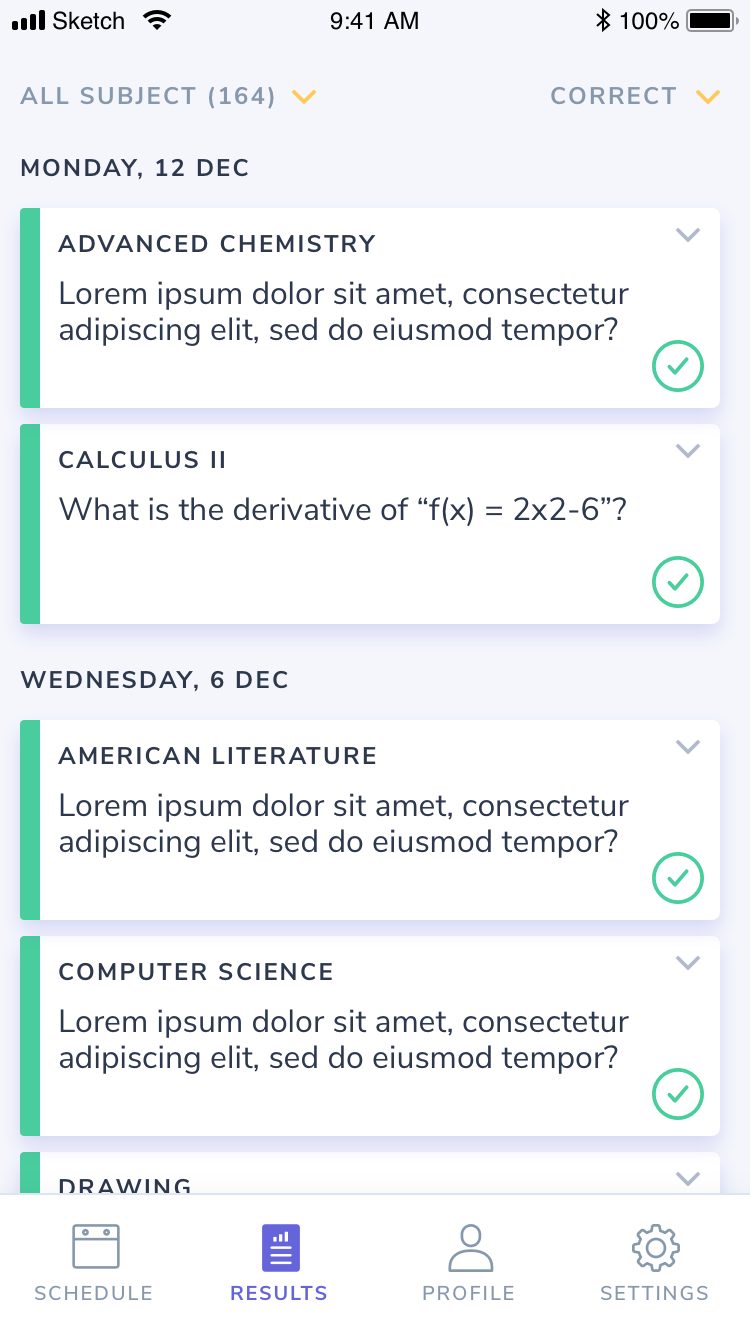 Correct responses view